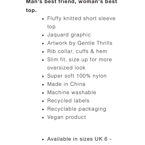 Lazy Oaf x Gentle Thrills ~ Fluffy Doggy Knitted Top size 8 US / 12 UK NWOT - Picture 10 of 10